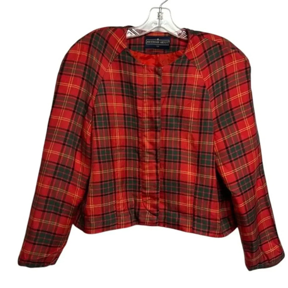 Vintage Herman Geist Red Green Tartan Plaid Christmas Coatigan Coat Size 14 - Picture 1 of 8